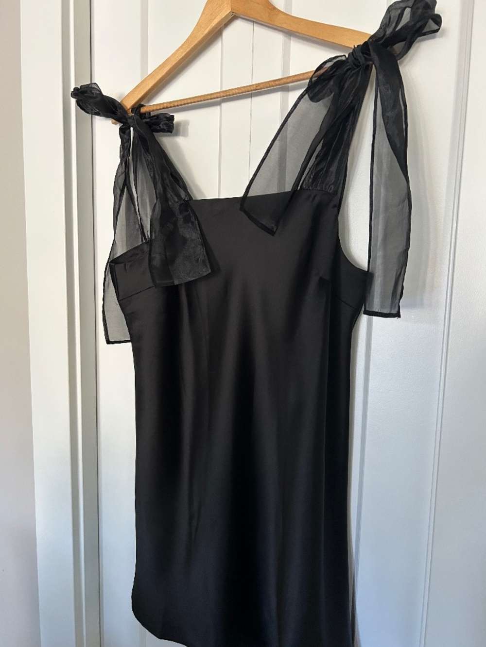 Black Satin and Organza Bow Mini Dress